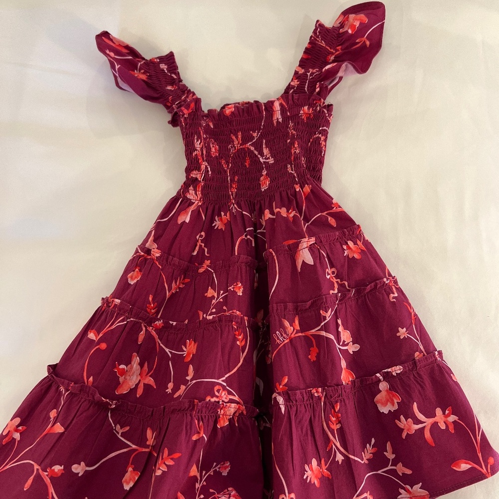The Tiny Ellie Nap Dress - Burgundy Botanical Poplin